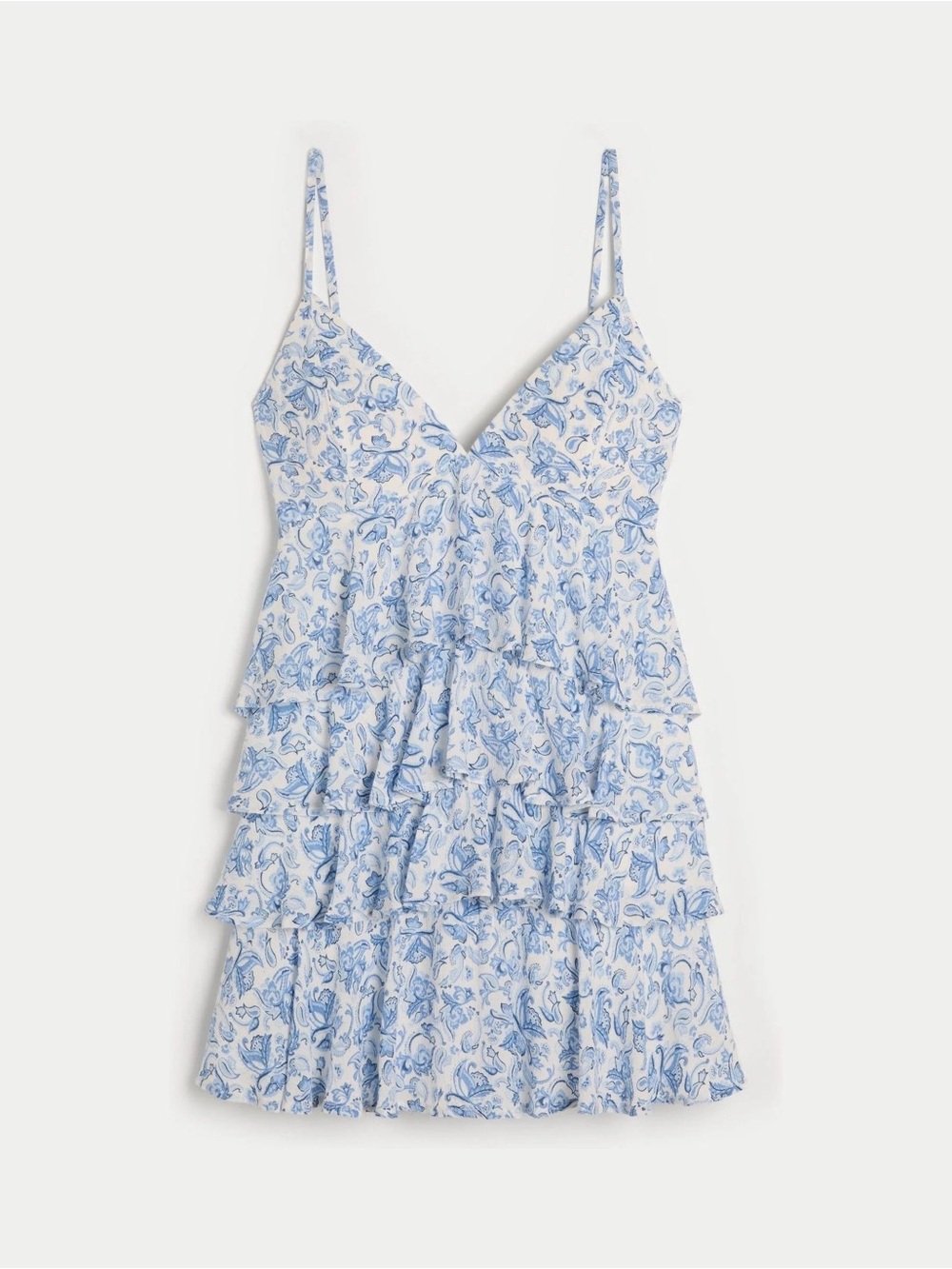 Hollister Blue and White Floral Tiered Mini Dress